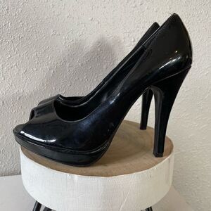 Paprika Black Open Toe Heels Size 8 EUC